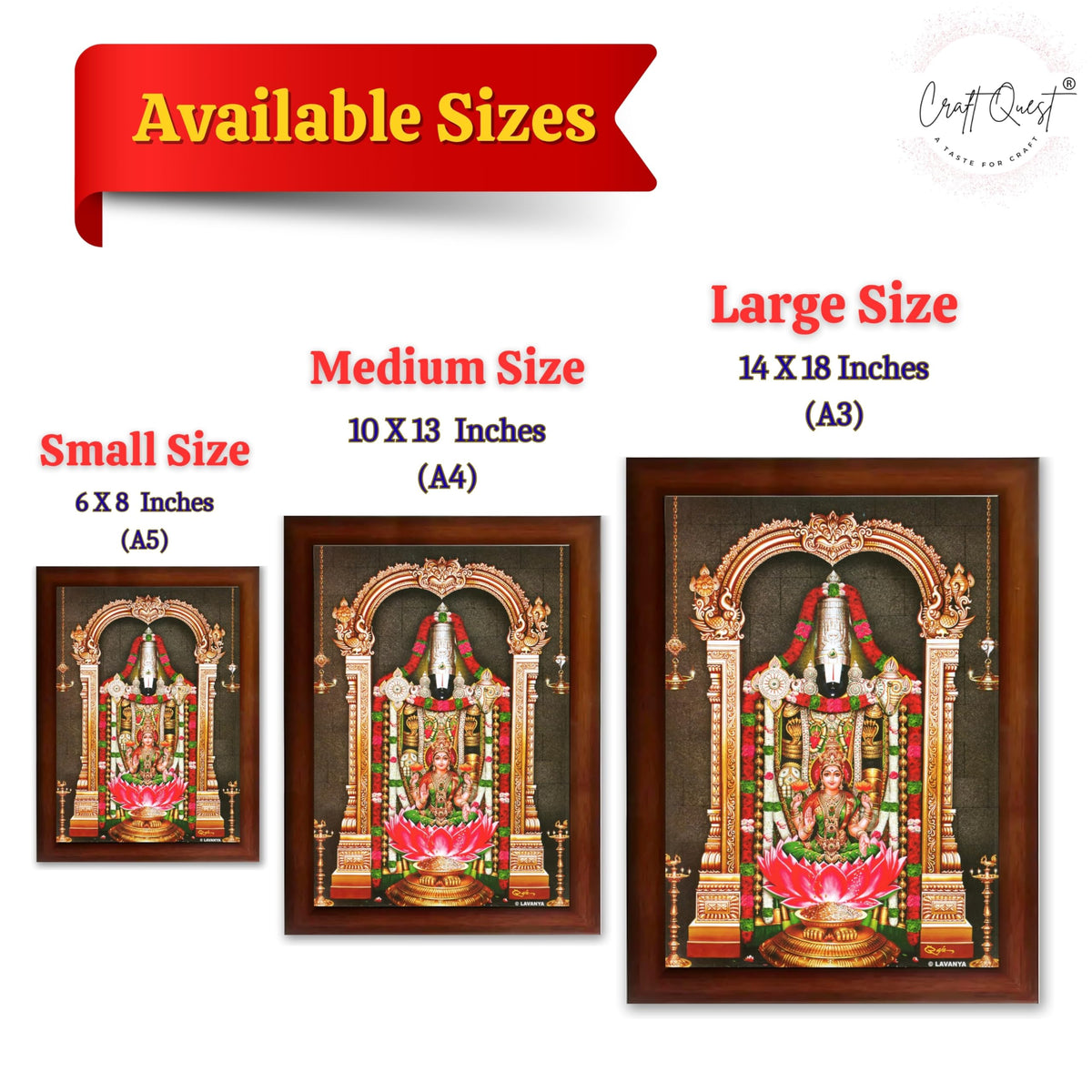 CRAFT QUEST Lord Tirupati Balaji Lakshmi Venkateshwara Swamy Wall Painting Framed, Home, Temple, Pooja, Wall Décor Item