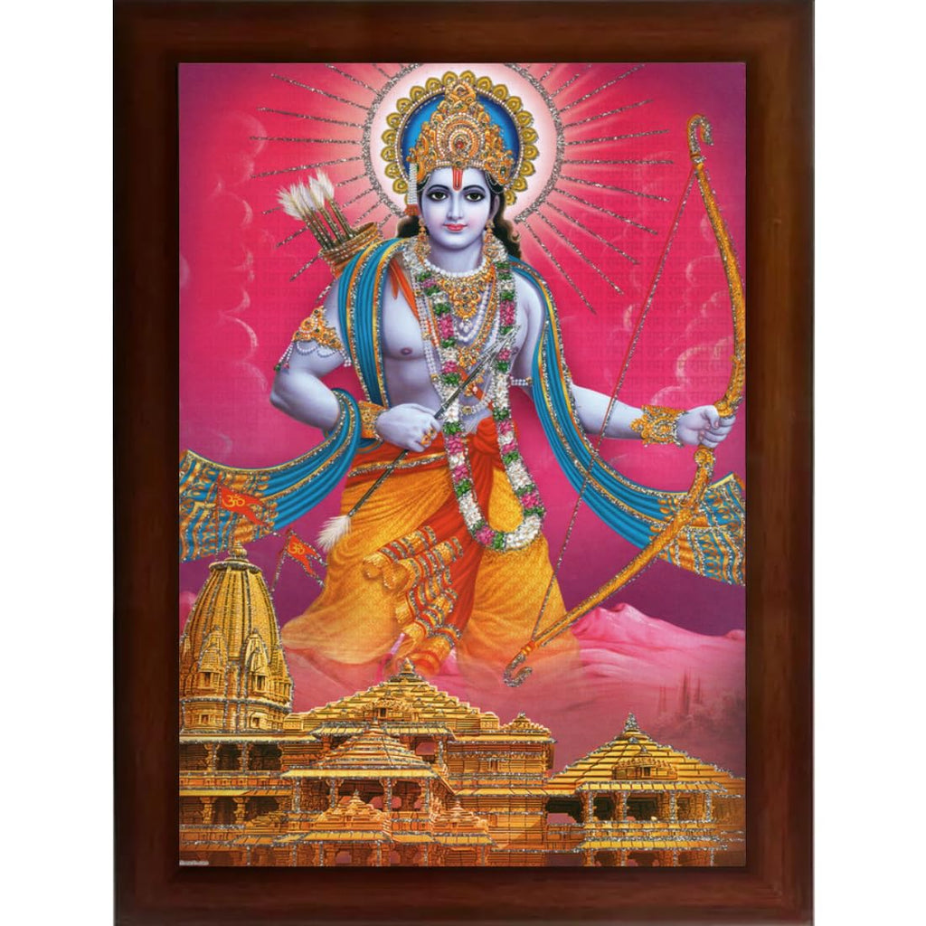 Craft Quest Ayodhya Ram Mandir Photo Frame For Wall Decoration Gift Item Painting/Shree Ram Darbar Photo Frame (14 inch X 10 inch, Brown, Religious)