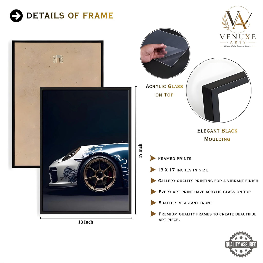 VENUXE ARTS Set Of 3 Big Sports Cars Framed Posters Gift Items for Boys Room Wall Decoration Bedroom Living Room Office Studio Décor | Car Poster Frame for Wall Décor