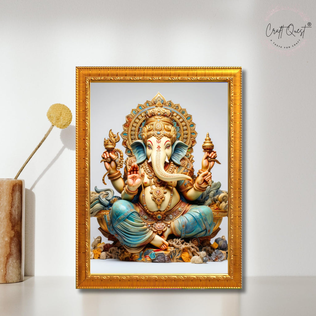 CRAFT QUEST Lord Ganpati Modern Wall Art Painting With Frame For Pooja, Home and Office Decor