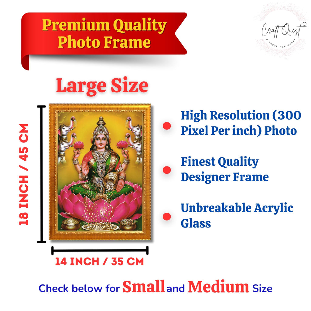 CRAFT QUEST Goddess Lakshmi Mata Devi Vaibhav Laxmi Maa Wall Painting Photo Framed | Ideal for Home, Office, Temple & Puja Room, Wall Decor