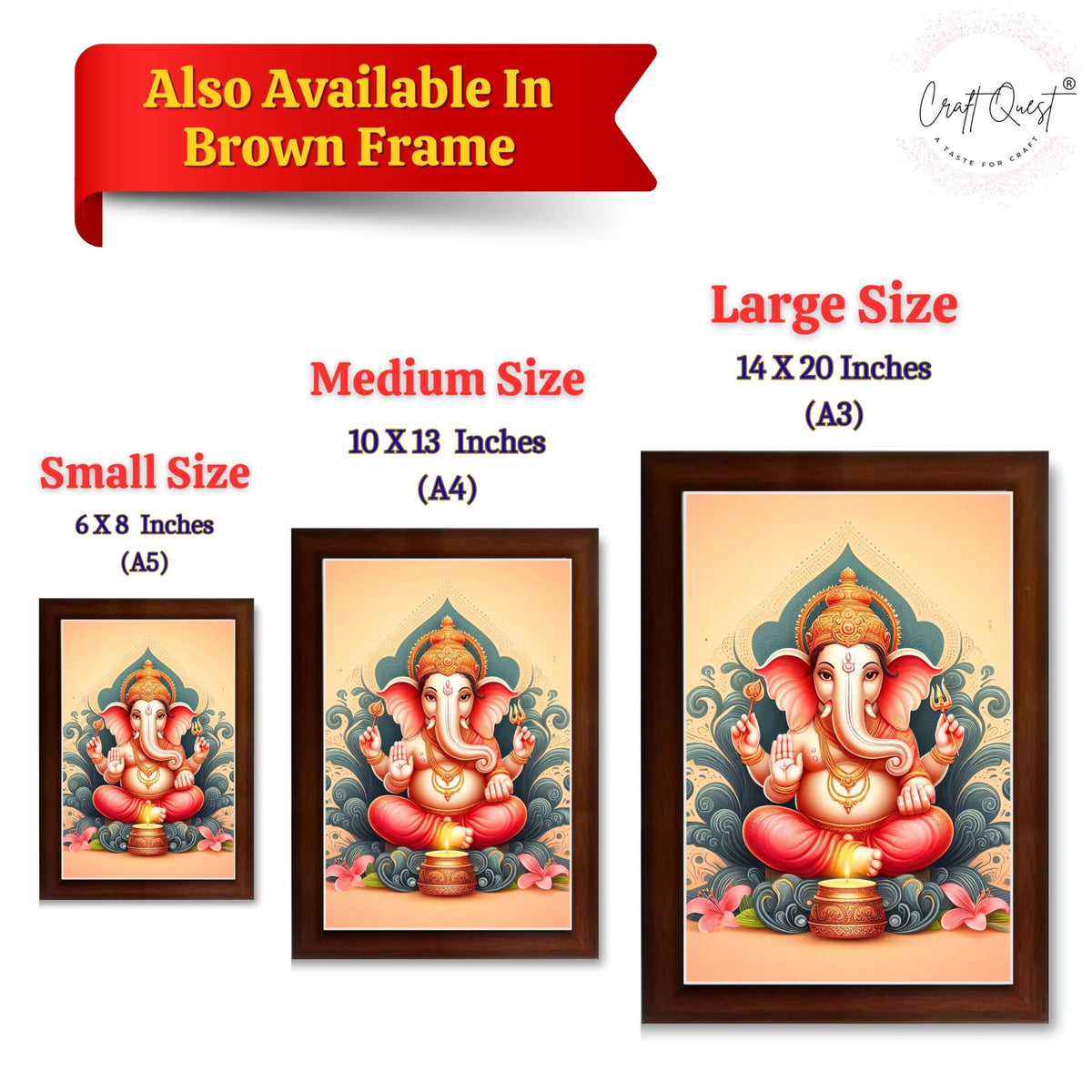 CRAFT QUEST Ganesh Ganpati Ganesha Art Framed Painting Ready to Hang and Wall Decor