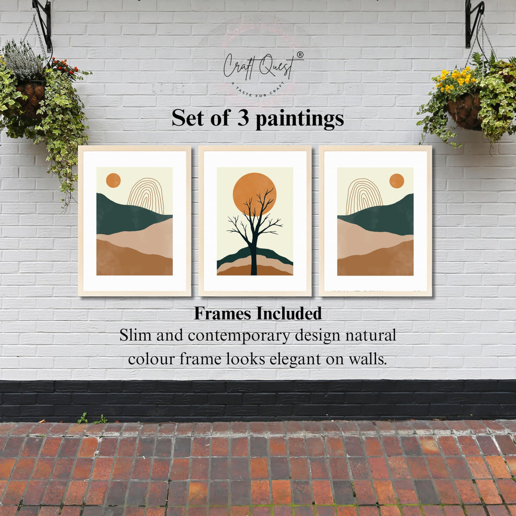 CRAFT QUEST SET OF 3 Modern Abstract Landscape Art | Set of 3 Frames for Home Decoration | Ideal for Living Room, Bedroom & Offices