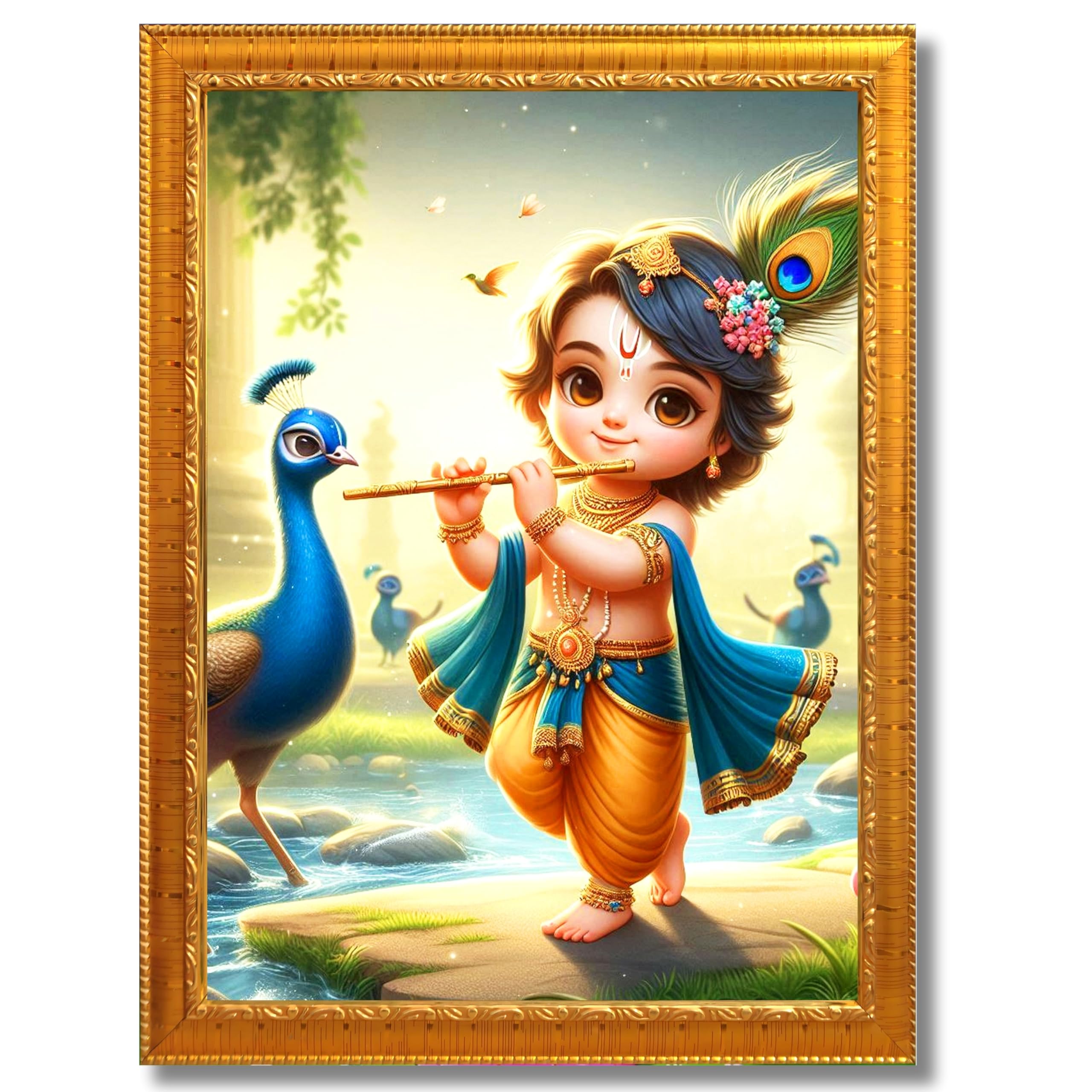 CRAFT QUEST Bal Gopal Makhan Chor Wall Photo Frame | Hindu God Kanha Devotional Home Decor | Pooja Room, Living Room, Gift Item