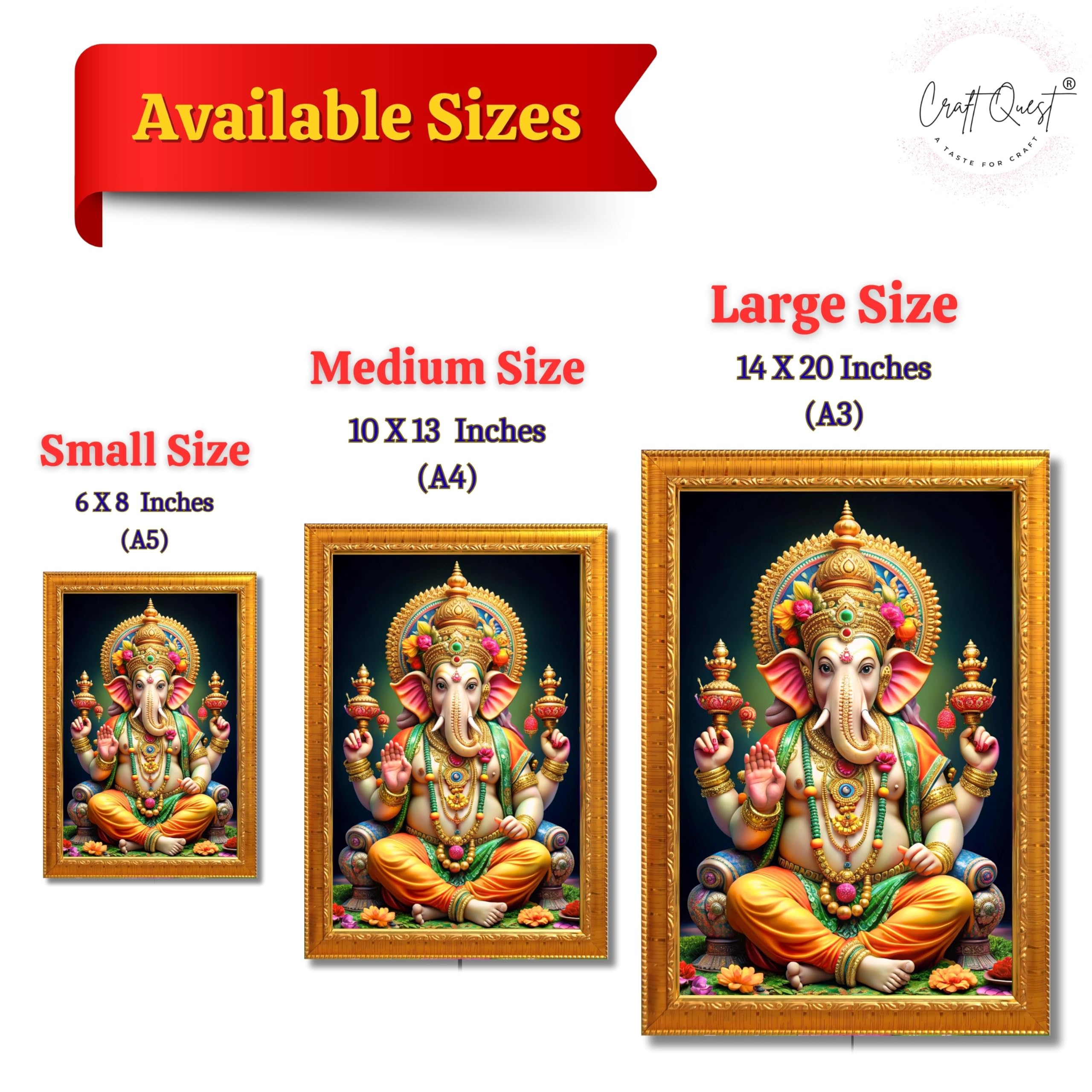 CRAFT QUEST God Ganesh Ganpati ji Ganesha Art Framed Painting Ready to Hang and Wall Decor
