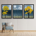 CRAFT QUEST Modern Abstract Blue Landscape Art | Set of 3 Frames for Home Decoration | Ideal for Living Room, Bedroom & Offices