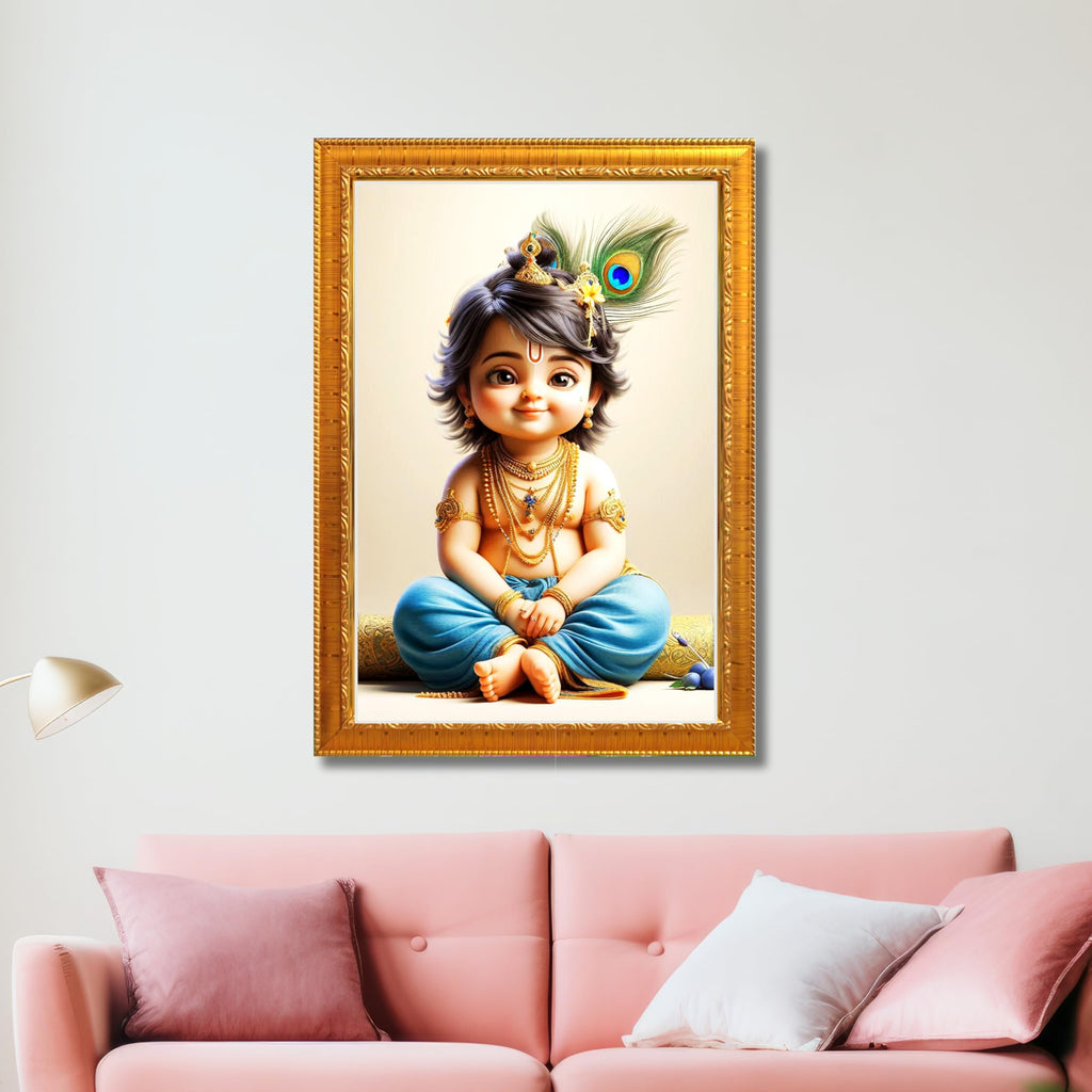 CRAFT QUEST Bal Gopal Painting | Krishna Photo Frames for Walls, Home, Bedroom, Living Room and Home Decor Item