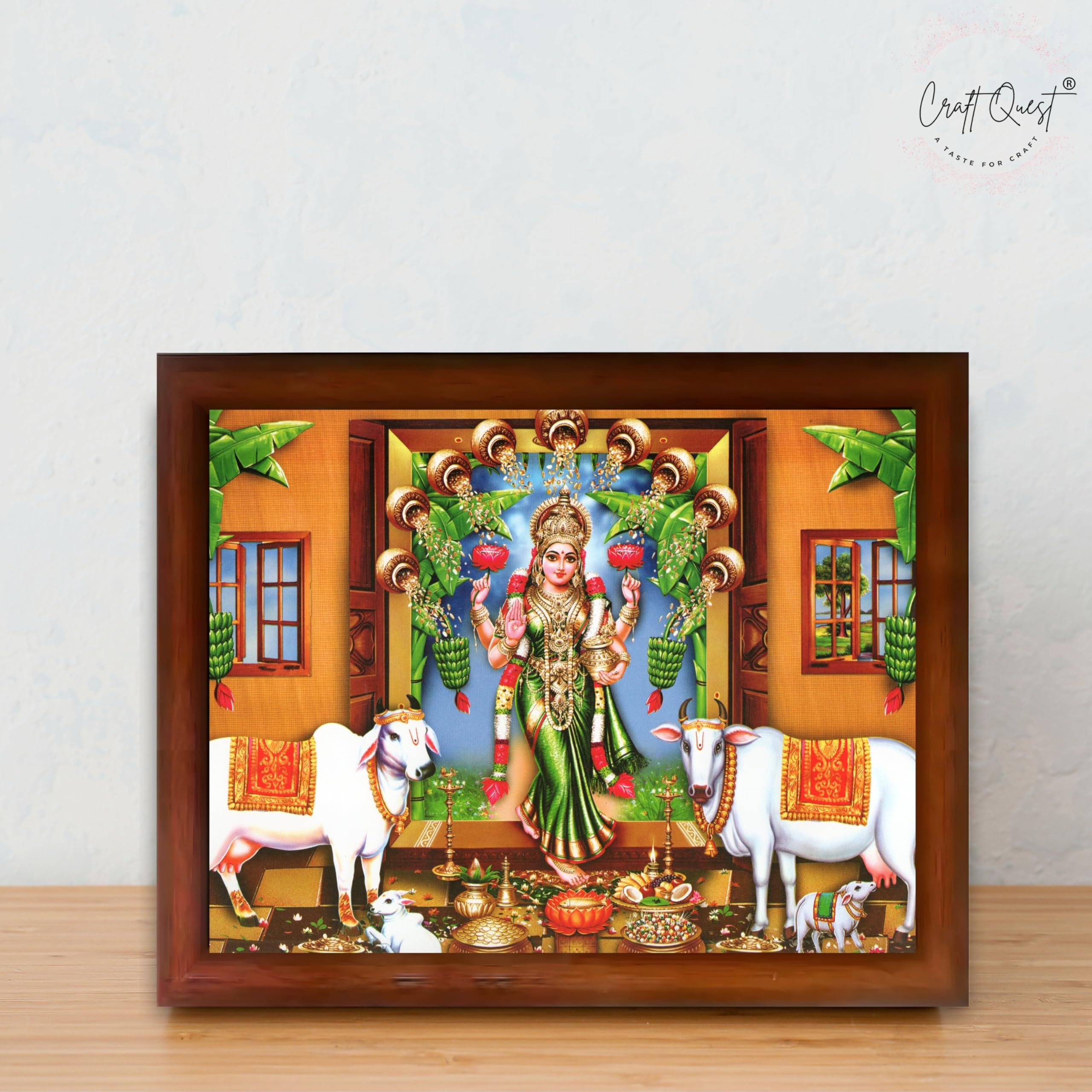CRAFT QUEST Goddess Lakshmi Mata Wall Painting Photo Framed | Acrylic Glass, Lightweight | Ideal for Home, Office, Temple & Puja Room, Wall Decor