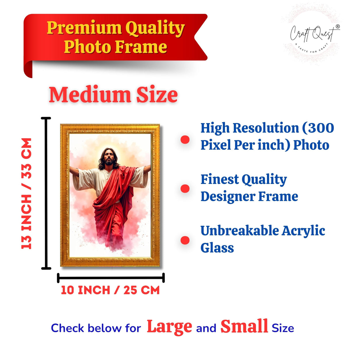 CRAFT QUEST Jesus Christ Photo with Frame, Photo Frame, Jesus Painting, Christian Wall Frames