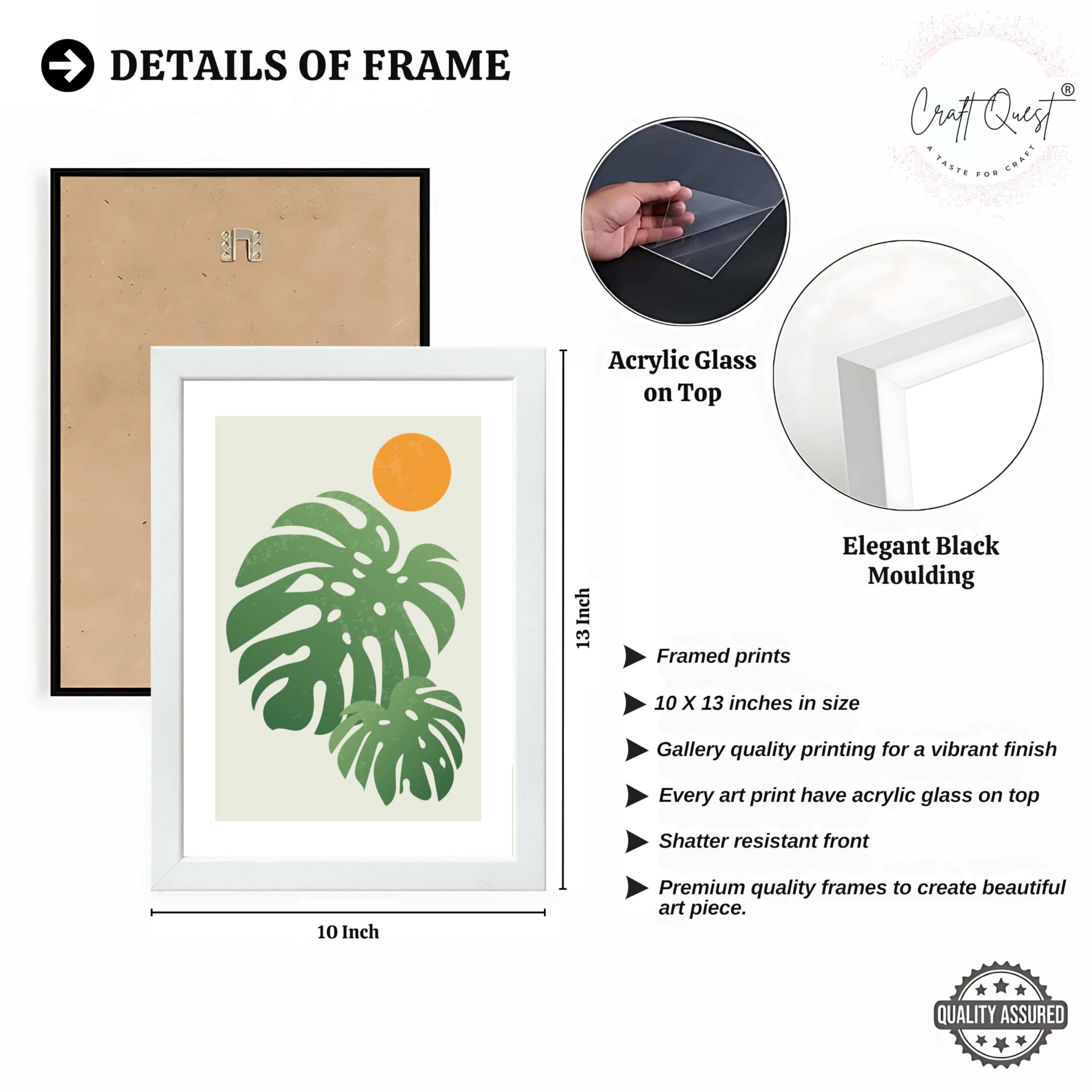 CRAFT QUEST Nature Inspired Abstract Gradient Tropical Leaf Wall Art | Set of 3 Frames for Home Decoration | Ideal for Living Room, Bedroom & Offices