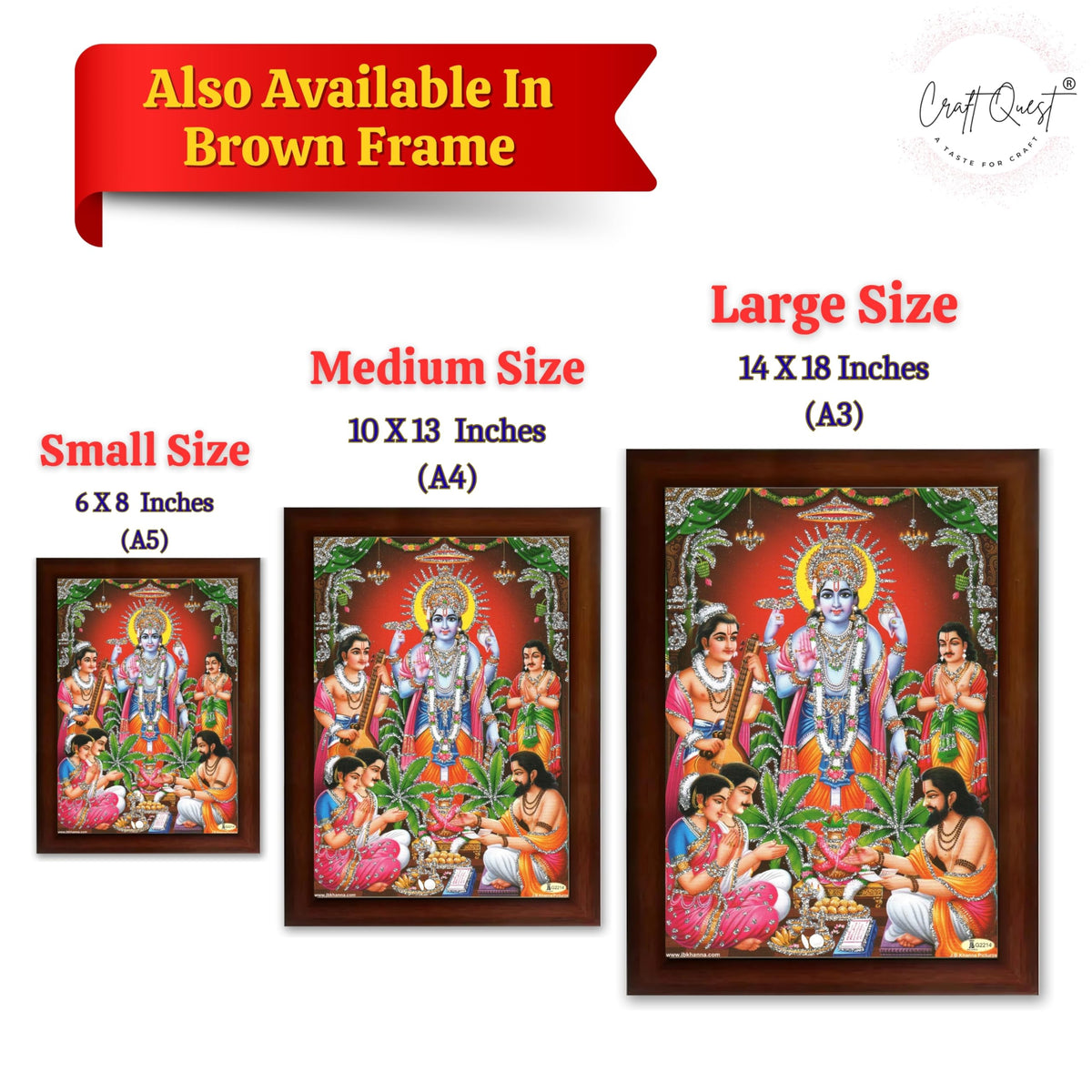 CRAFT QUEST Lord Satyanarayana Swamy Bhagwan Satyanarayan Photo Frame | Religious Photo Frame | Ideal for Home, Office, Temple & Puja Room, Wall Decor