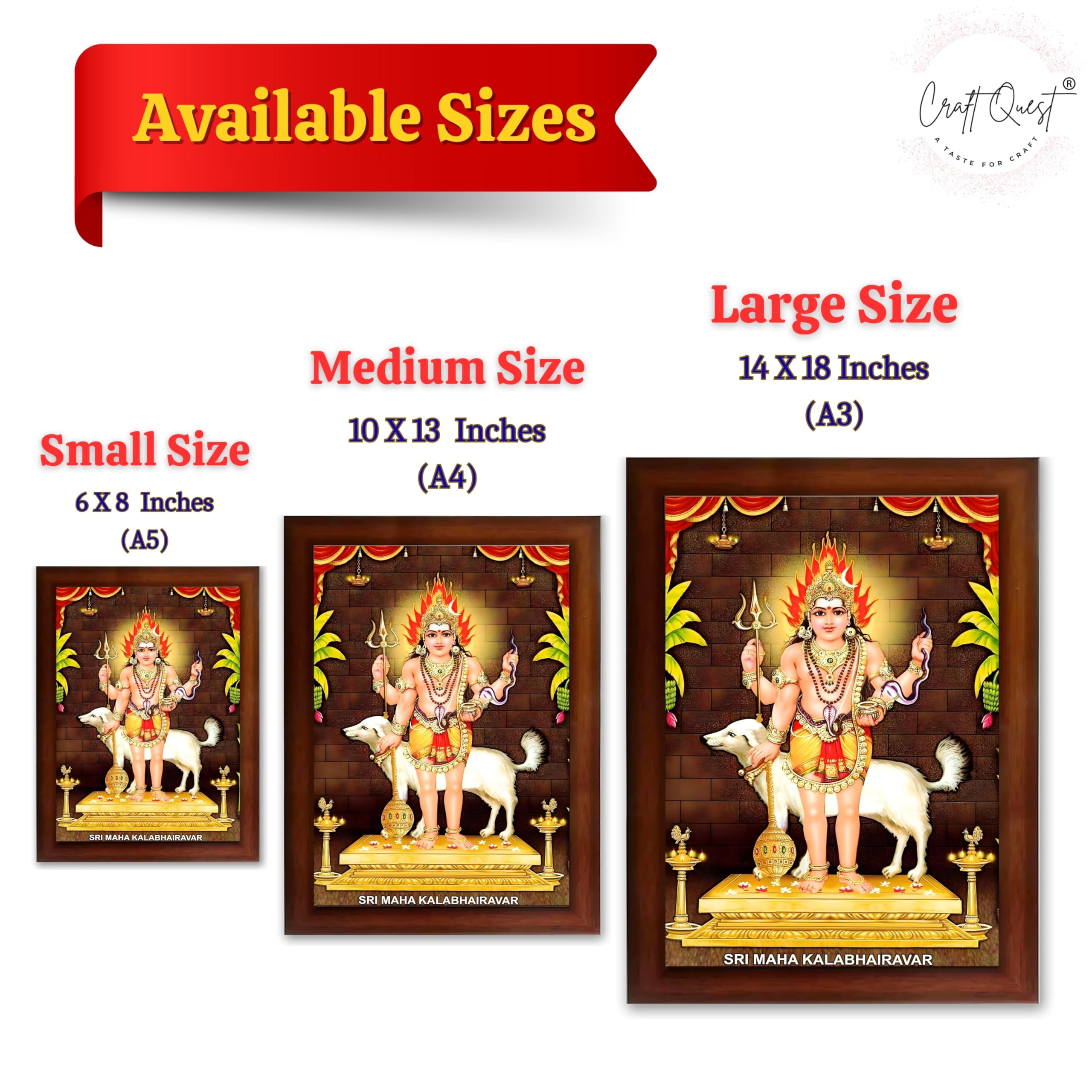 CRAFT QUEST Kala Bhairava Kaal Bhairav Baba Bairava Photo Frame | Hindu God Spiritual Framed | Ideal for Home, Office, Temple & Puja Room, Wall Decor