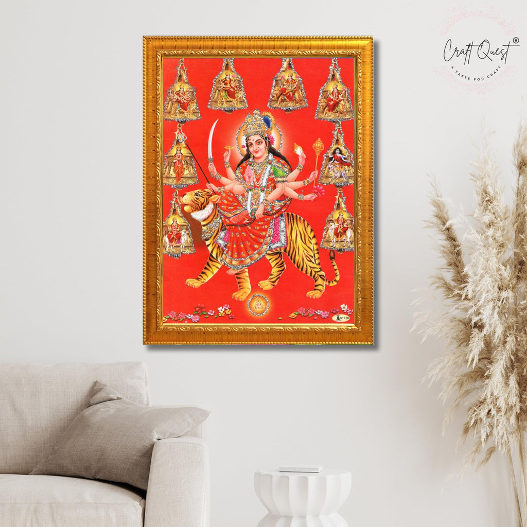 CRAFT QUEST Goddess Navdurga Durga Devi Wall Painting Framed Home and Pooja Décor Item