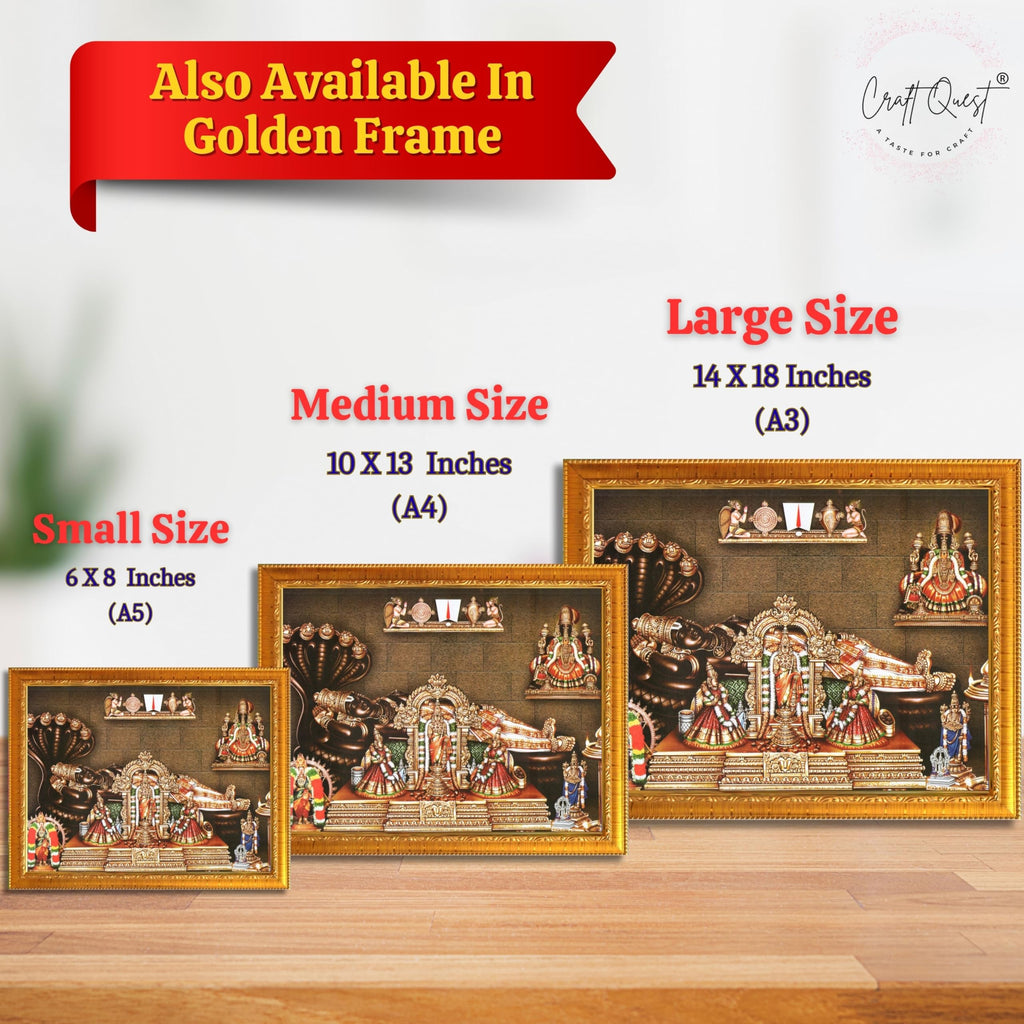 CRAFT QUEST Srirangam Ranganatha Swamy Ranganathar Perumal Wall Painting Framed | South God Picture Frame for Home, Office, Temple & Gifting