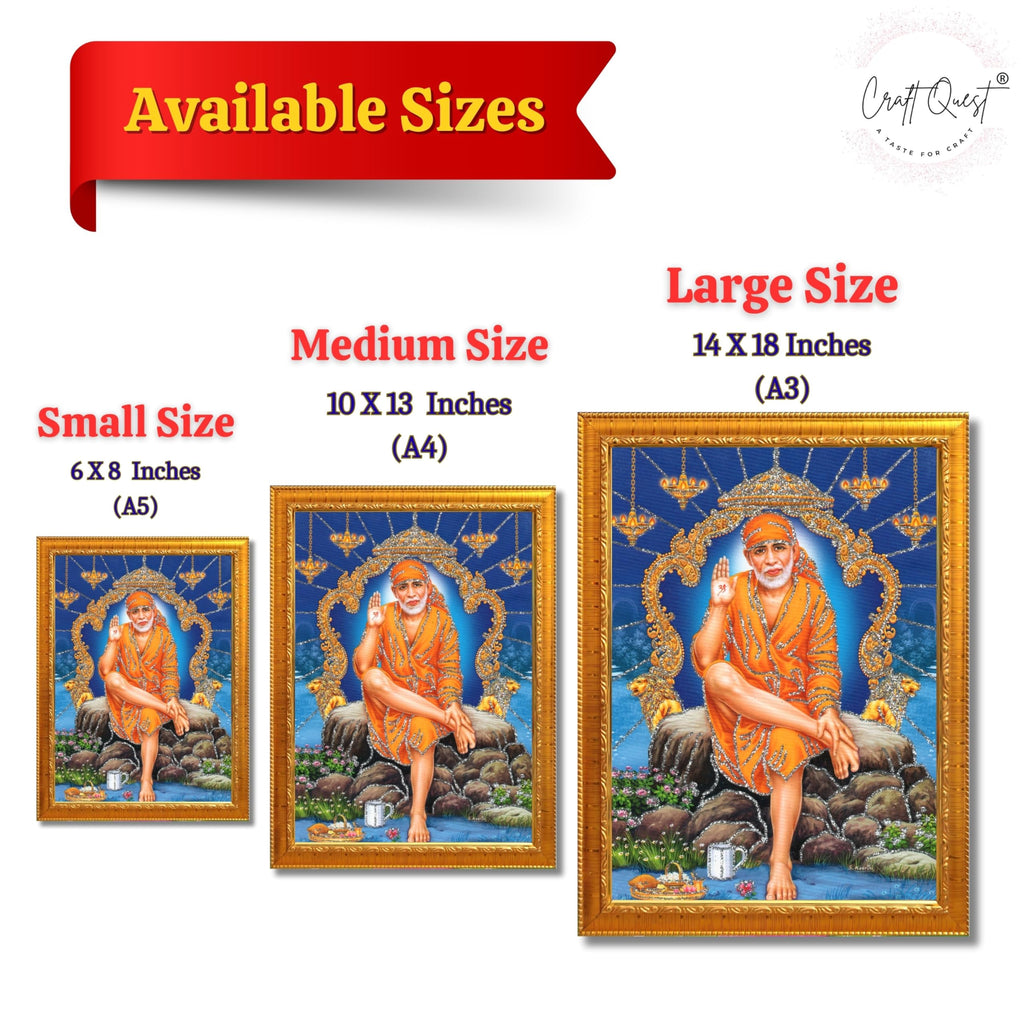 CRAFT QUEST Sai Baba Shirdi Sainath Wall Painting Framed Home Décor, Ideal for Home, Office, Temple & Puja Room, Wall Decor