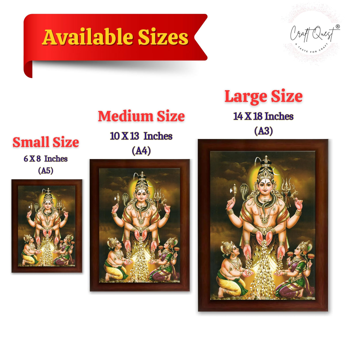 CRAFT QUEST Swarnakarshana Bhairava Swamy With Lakshmi Devi and Kuber Bhagwan Wall Photo Frame | South God Picture Frame for Home, Office, Temple & Gifting
