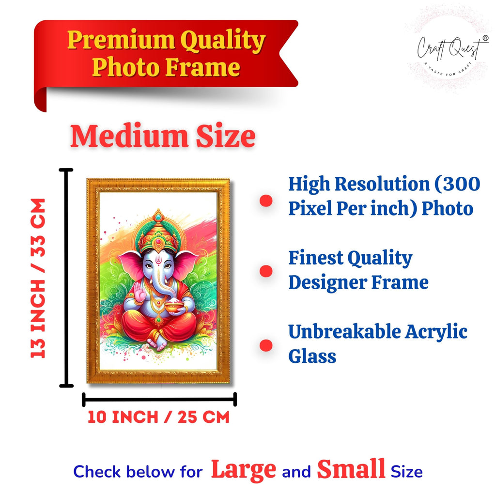 CRAFT QUEST Lord Ganesh ji Art Framed Wall Painting With Frame For Home and,Office Décor Items