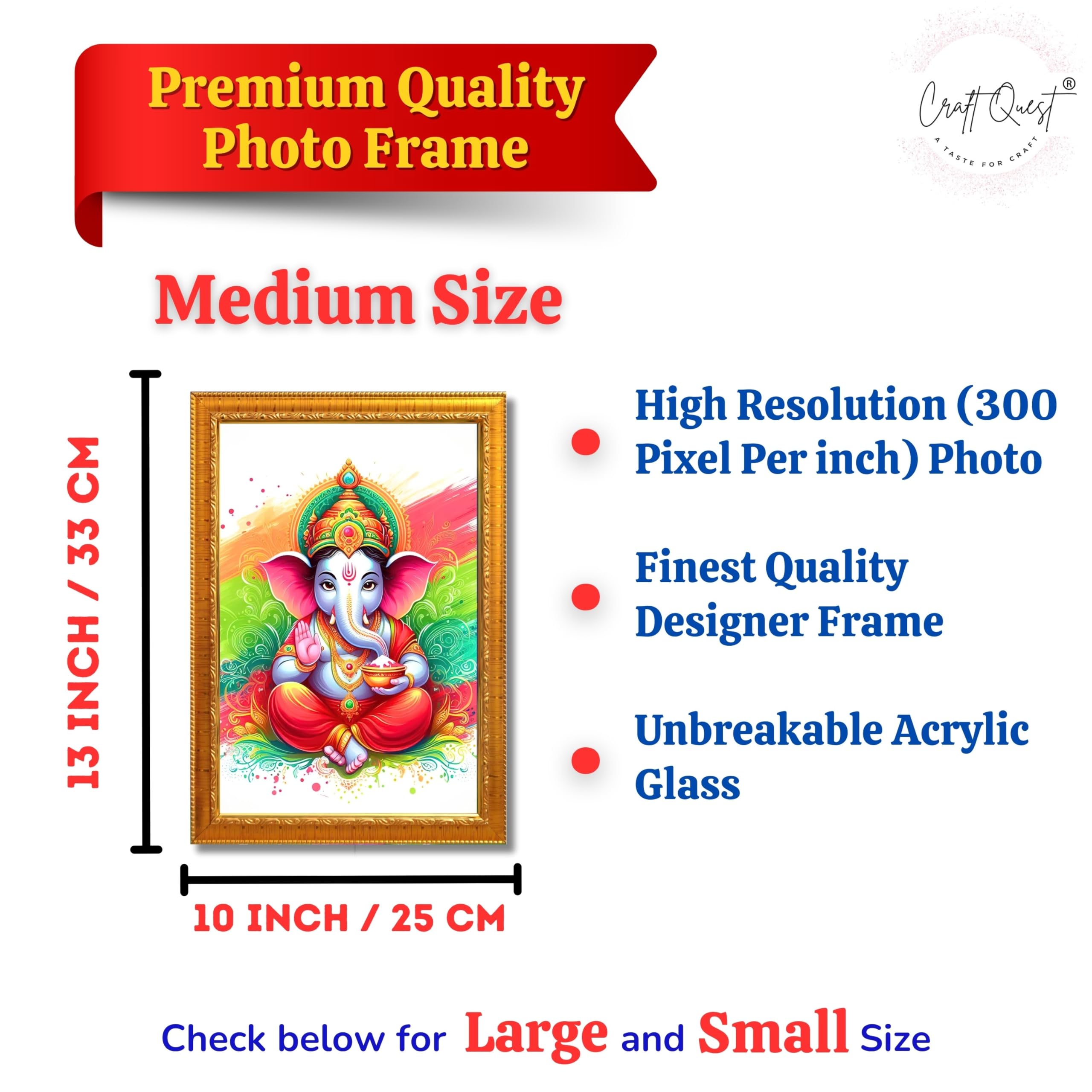 CRAFT QUEST Lord Ganesh ji Art Framed Wall Painting With Frame For Home and,Office Décor Items
