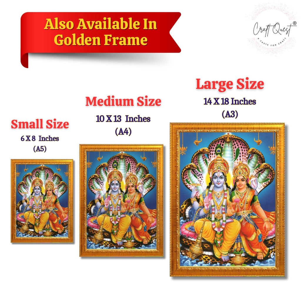 CRAFT QUEST Laxmi Narayan Laxmi Vishnu Dev Lakshmi Devi Ji Wall Painting Framed Home Decor, Religious Photo Frame