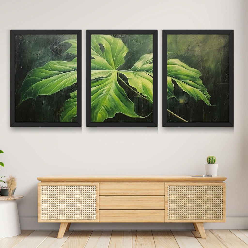 CRAFT QUEST Nature Inspired Painting Of Plant With Green Leaves Wall Art | Set of 3 Frames for Home Decoration | Ideal for Living Room, Bedroom & Offices