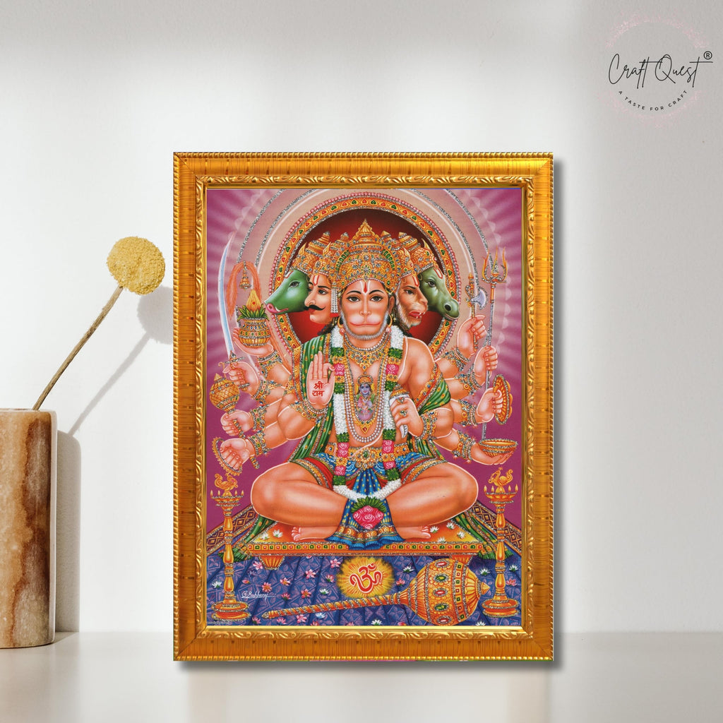 CRAFT QUEST Panchmukhi Hanuman JI | Bajrangbali Religious Photo frame Decorative Item Synthetic frame
