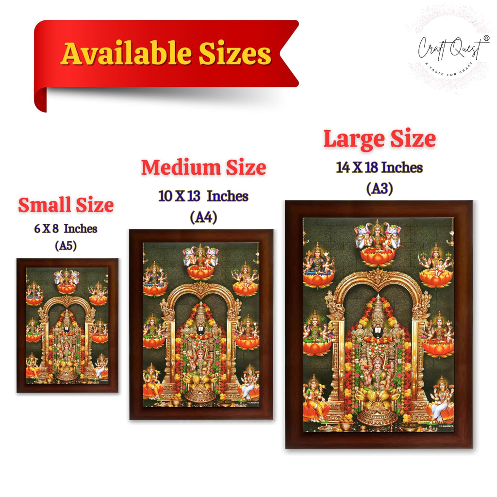 CRAFT QUEST Lord Tirupati Balaji Lord Venkateshwara Swamy Wall Painting Framed, Home, Temple, Pooja, Wall Décor Item