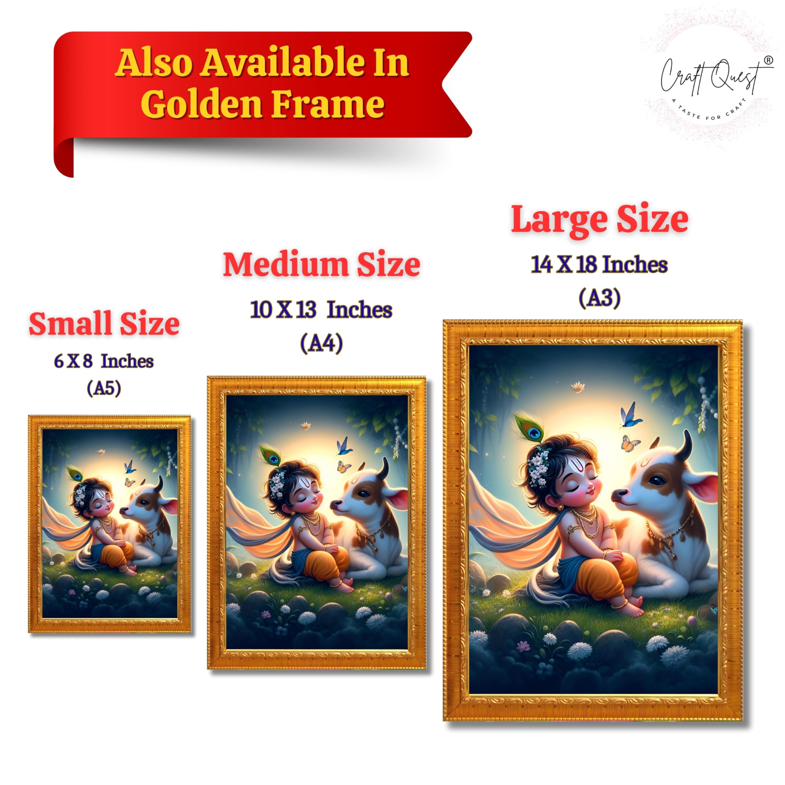 CRAFT QUEST Cute Bal Gopal HD Print | Premium Transparent Frame for Home Temple, Office Desk, Car Dashboard