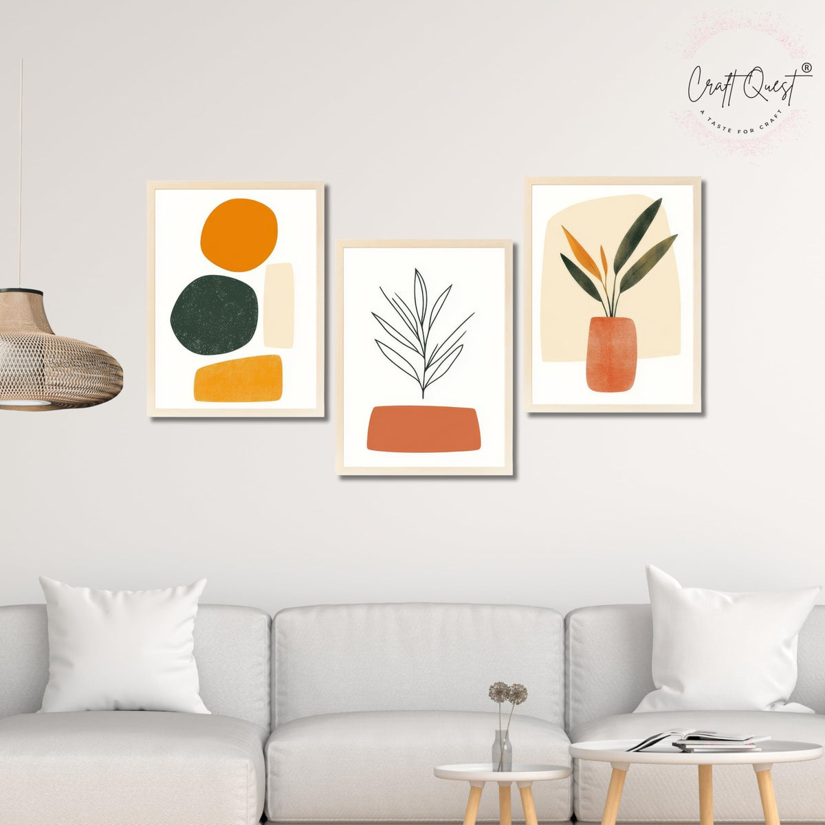CRAFT QUEST SET OF 3 Organic Abstract Wall Art | Set of 3 Frames for Home Decoration | Ideal for Living Room, Bedroom & Offices