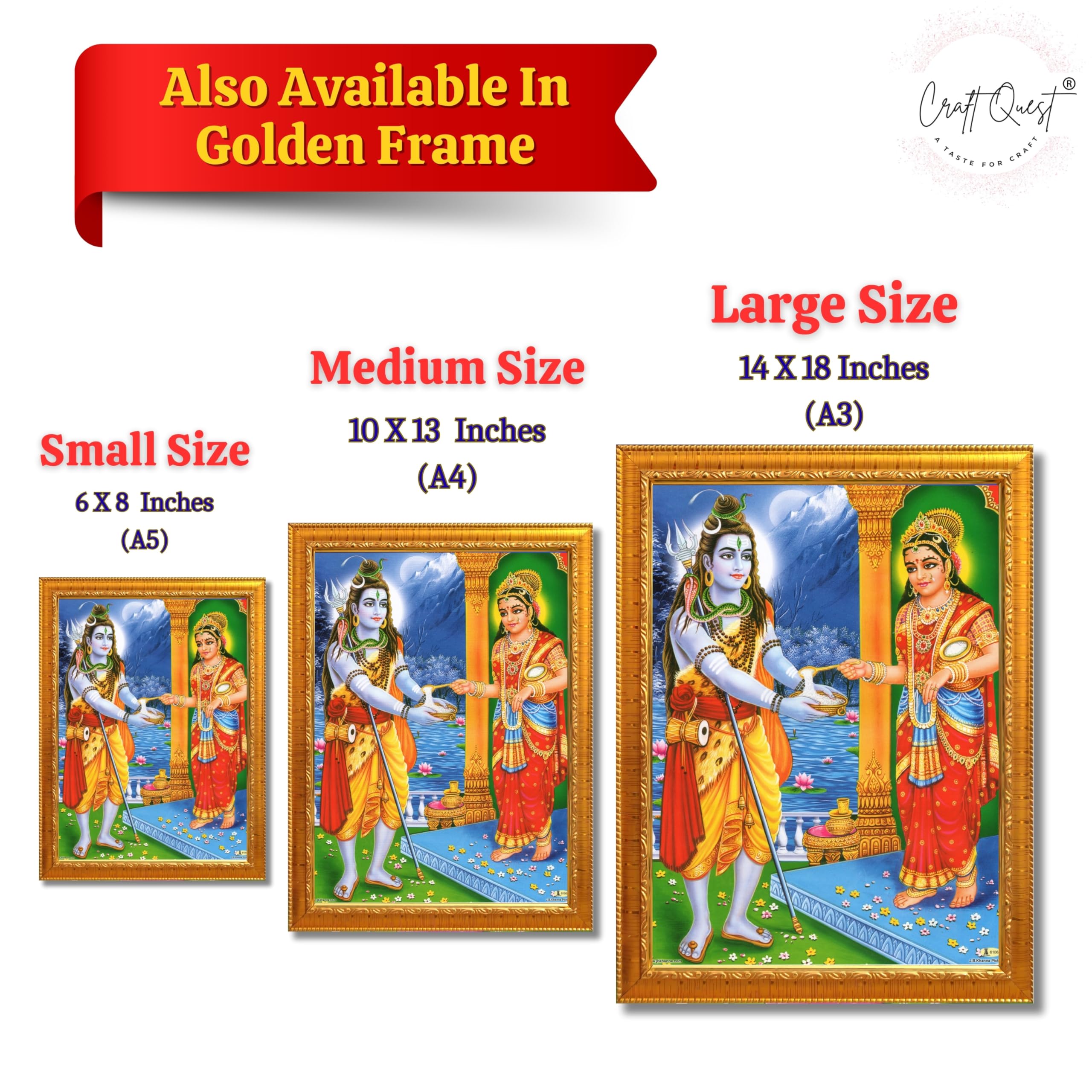 CRAFT QUEST Shiva & Maa Annapurna devi sitting on throne photo frame with Laminated Poster for Kitchen Worship