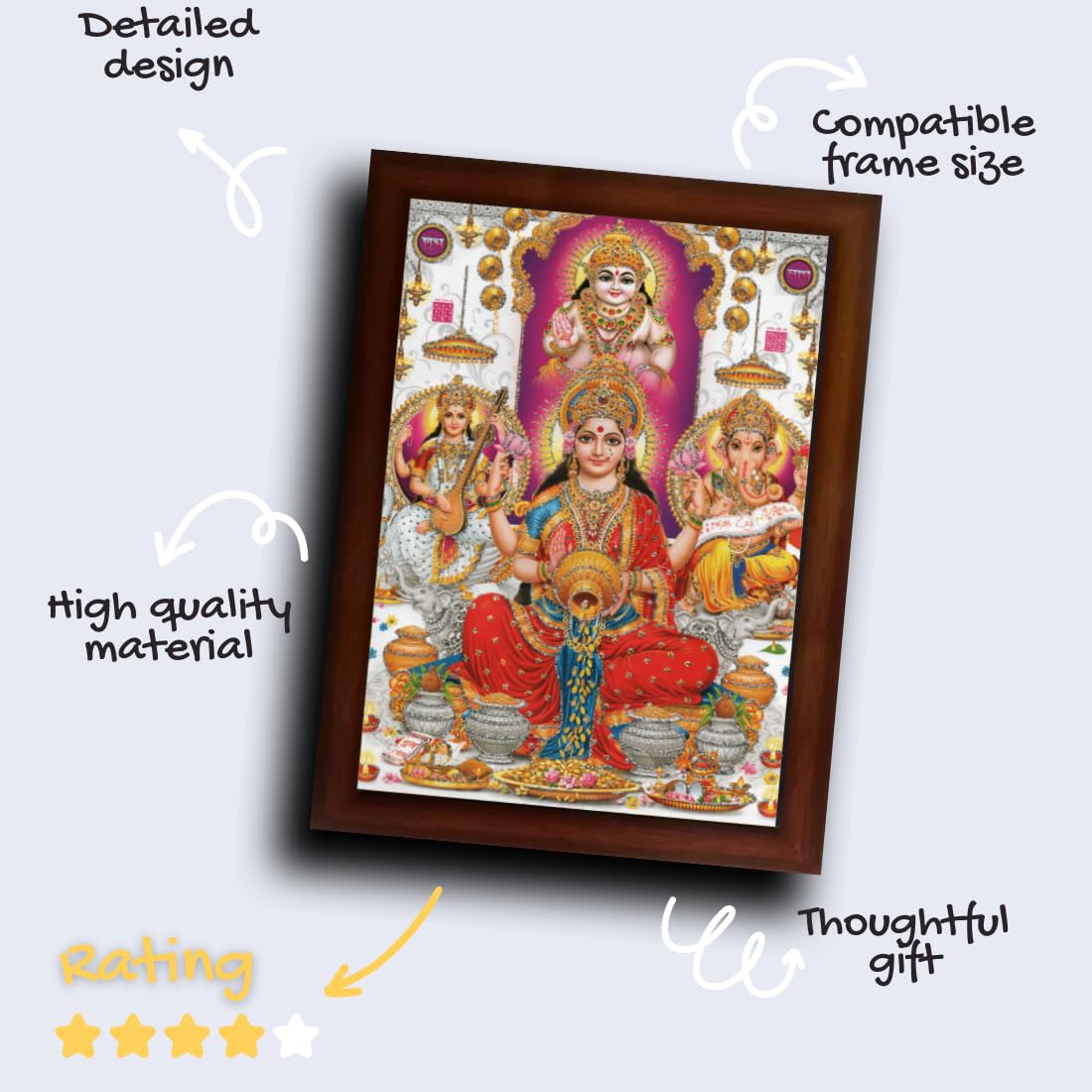 Craft Quest Kuber dev Lakshmi mata with Ganesh ji and Saraswati maa Wall Painting Frame Home Decor (Synthetic, Matte Finish, Brown, Large Size, 14 X 10 Inch)