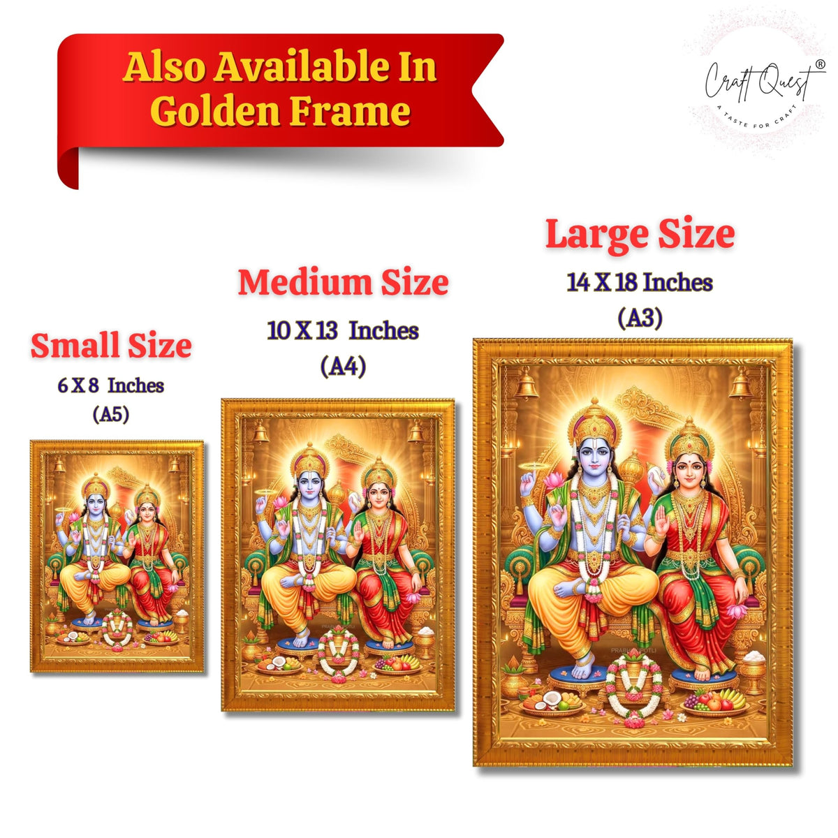 CRAFT QUEST Laxmi Vishnu Dev Lakshmi Devi Laxmi Narayan Ji Wall Painting Framed Home Decor, Religious Photo Frame