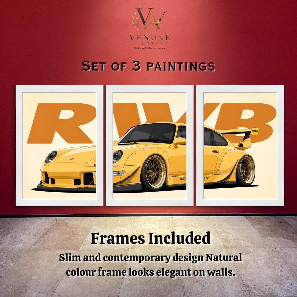 VENUXE ARTS Set Of 3 Big Sports Cars Framed Posters Gift Items for Boys Room Wall Decoration Bedroom Living Room Office Studio Décor | Car Poster Frame for Wall Décor