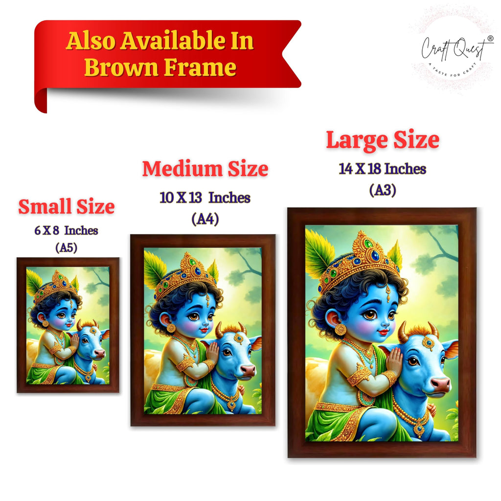 CRAFT QUEST Baby Krishna Photo Frame | Shri Bal Gopal Painting for Pregnant Women | Kanha Ji Poster | Laddu Lord Makhan Chor | Walls Home Bedroom Living Room Decoration Gift.