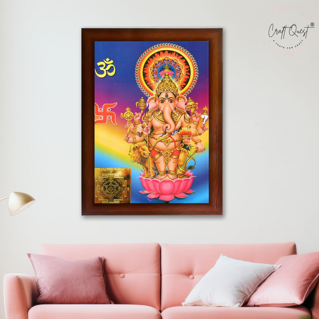 CRAFT QUEST Drishti Ganapathi for Entrance Vastu Ganesha Wall Painting Framed Home Decor | Religious God Picture Frame for Home, Office, Temple & Gifting