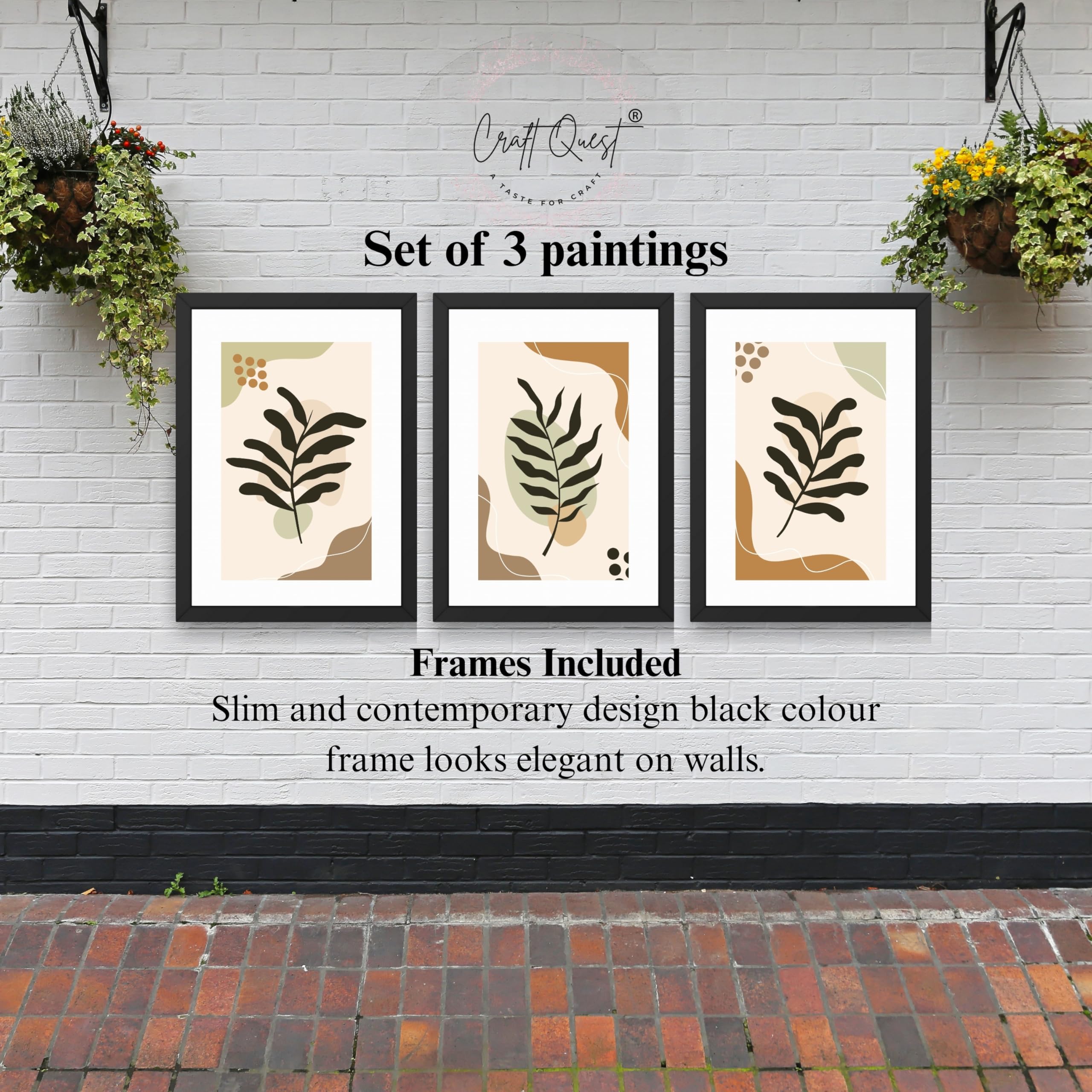 CRAFT QUEST Wall Art Decor Paintings | Set of 3 BOHO Wall Art Frames for Home Decoratio | Ideal for Living Room, Offices & Bedroom