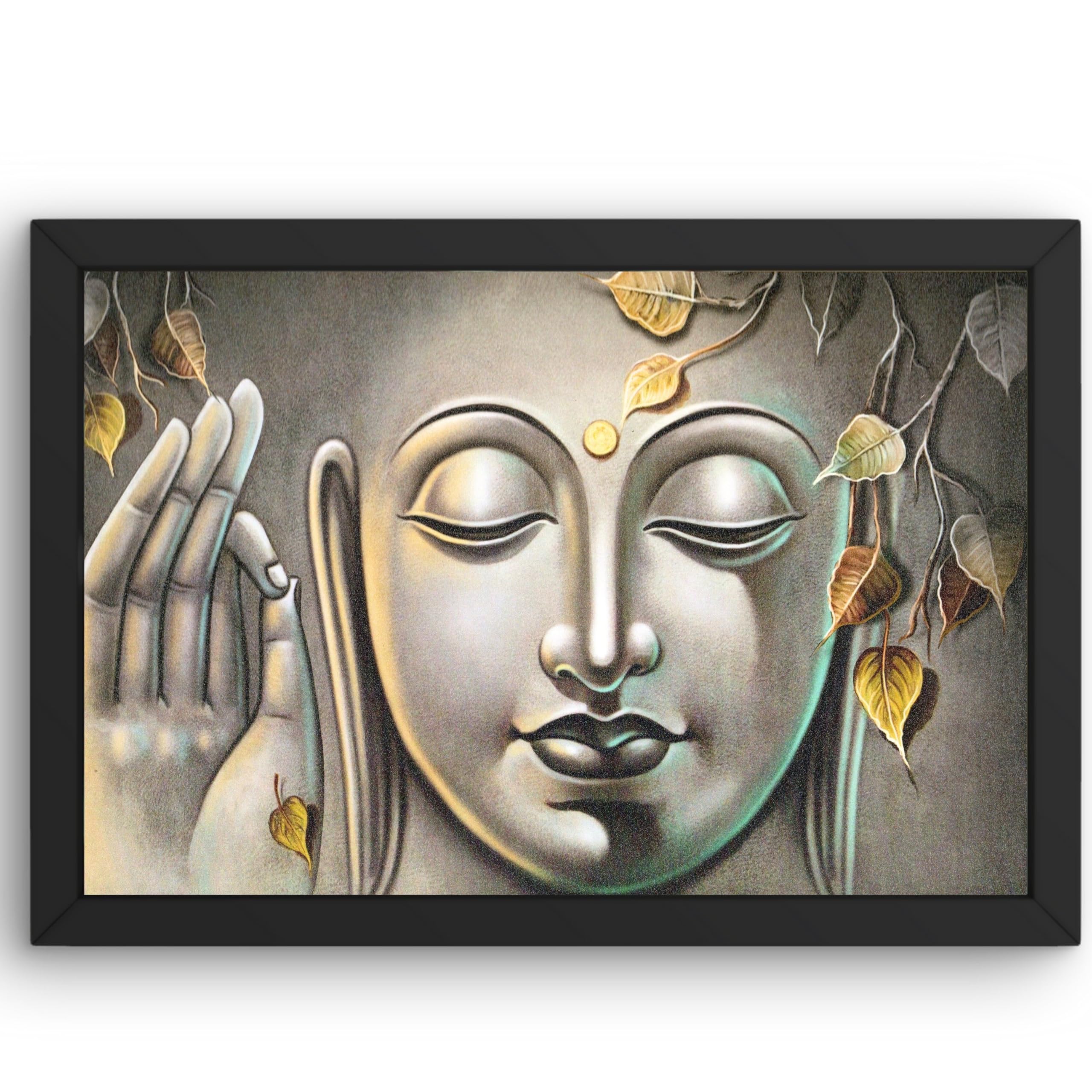 CRAFT QUEST Abstract Wall Art of Meditating Buddha Religious Painting With Frame for Home and Office Décor