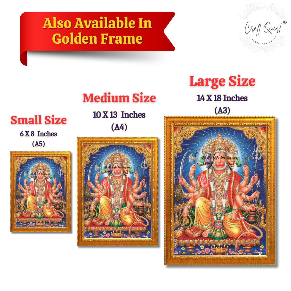 CRAFT QUEST Panchmukhi Hanuman JI | Bajrangbali Religious Photo frame