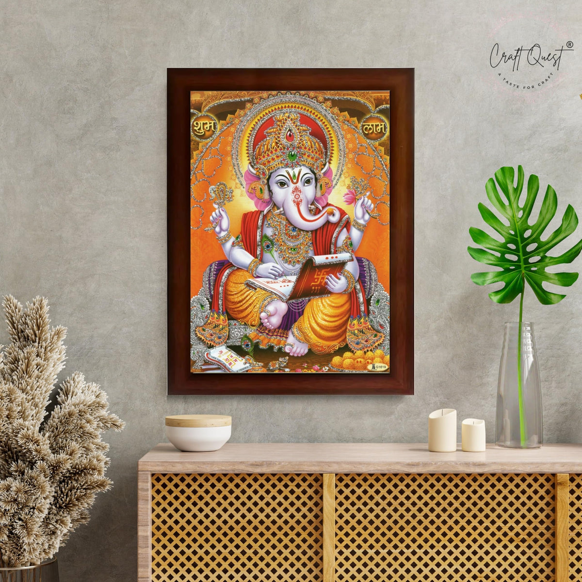 CRAFT QUEST Lord Ganpati Ganesha Modern Wall Art Painting With Frame, Home and Office Decor Item