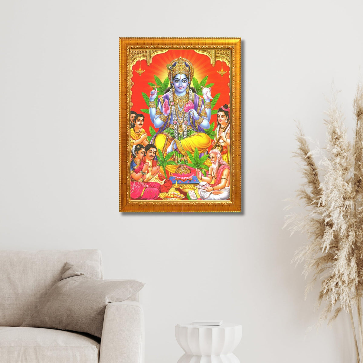 CRAFT QUEST Lord Satyanarayana Swami| Bhagwan Satyanarayan Wall Painting Religious Wood Photo Frame with Acrylic glass