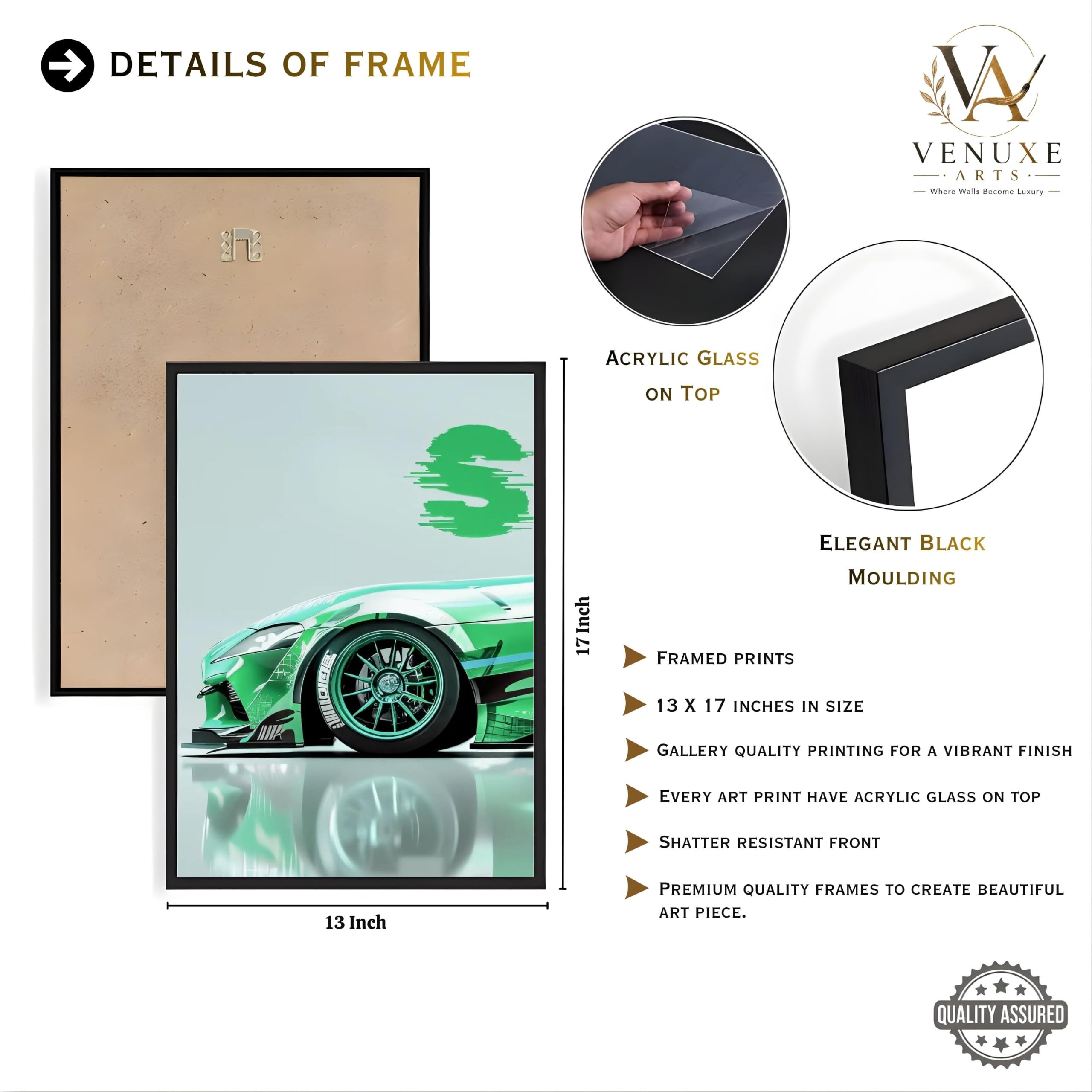 VENUXE ARTS Set Of 3 Big Sports Cars Framed Posters Gift Items for Boys Room Wall Decoration Bedroom Living Room Office Studio Décor | Car Poster Frame for Wall Décor