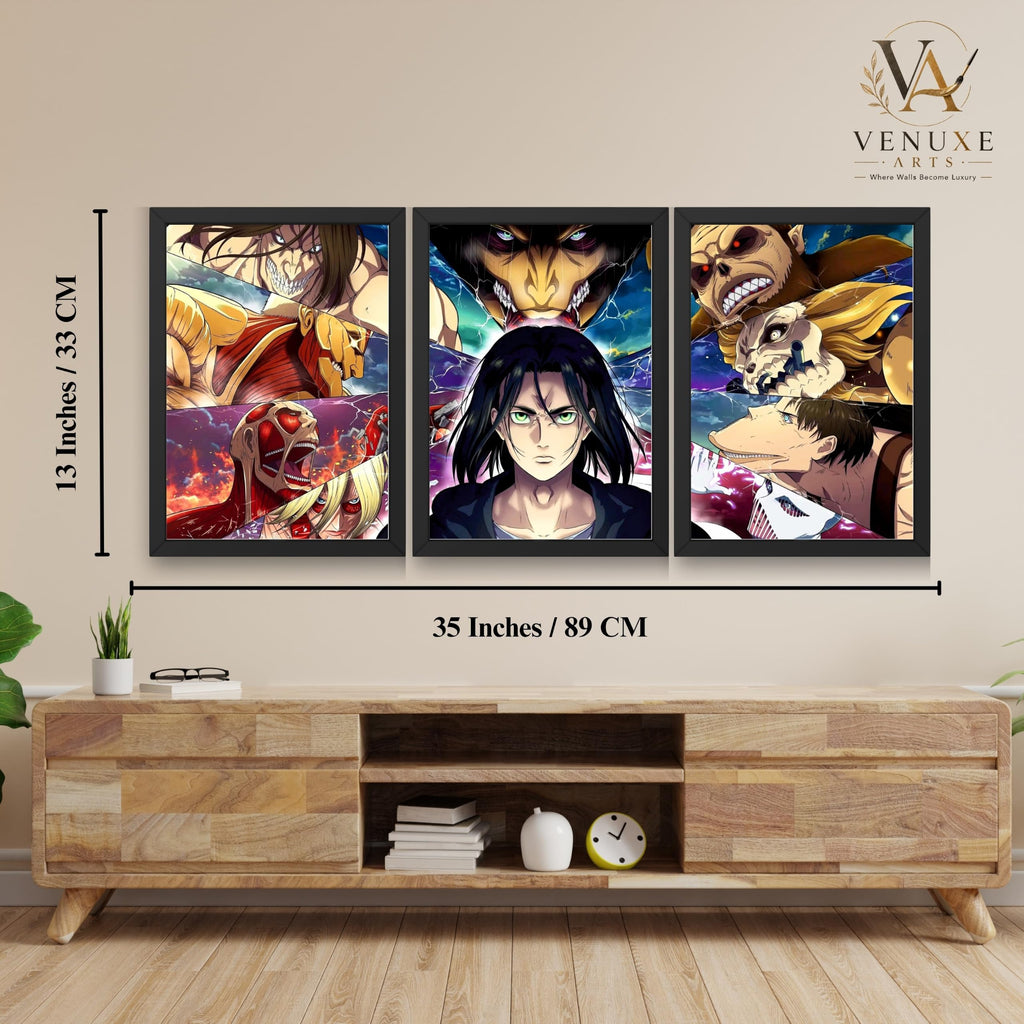 VENUXE ARTS Set Of 3 Anime Characters Wall Framed |Anime Characters Framed Poster for Living Room Bedroom Gaming Room Studio Wall Decor