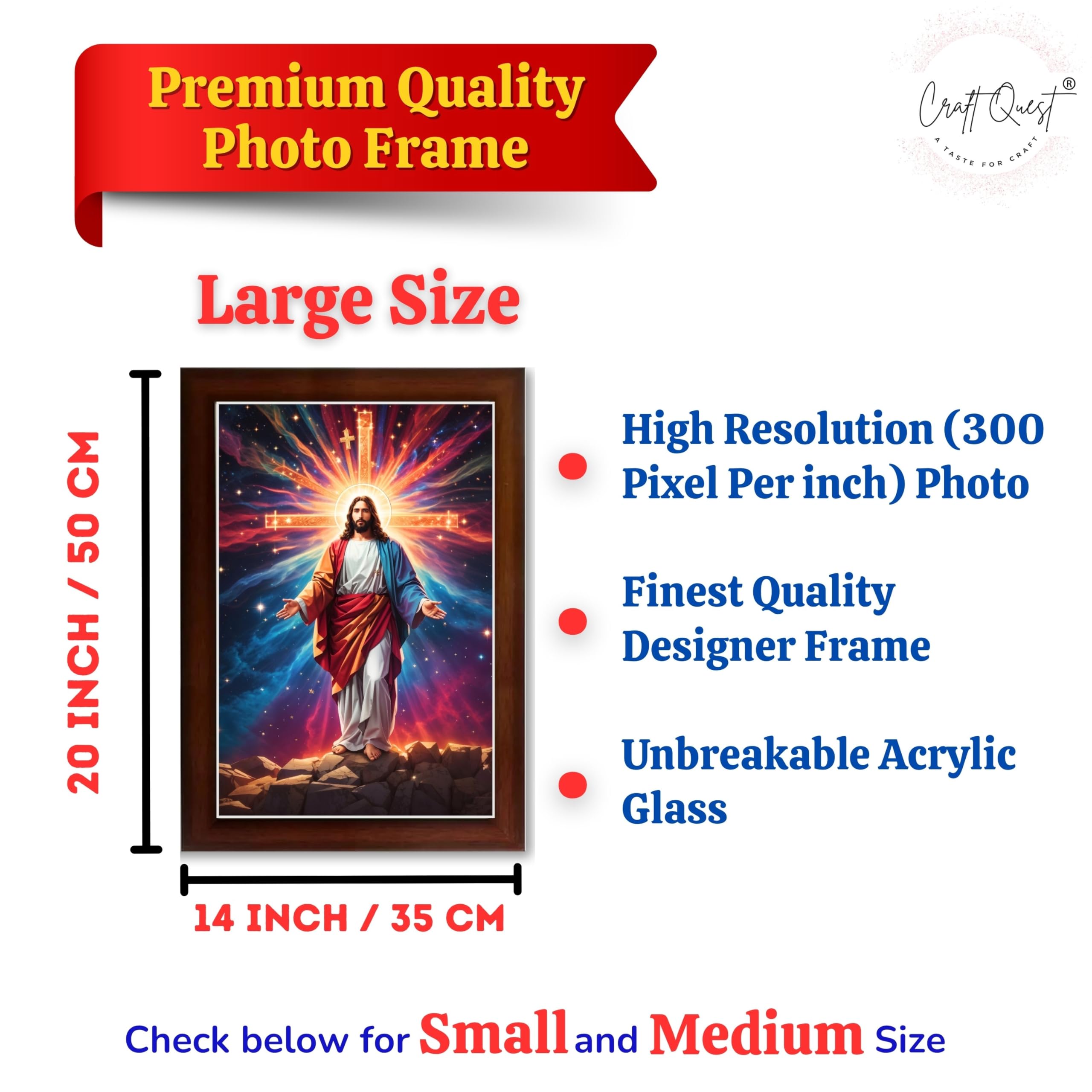 CRAFT QUEST Jesus Christ Photo Frame Jesus Wall Painting Spiritual Christian Wall Décor Item for Room and Prayer
