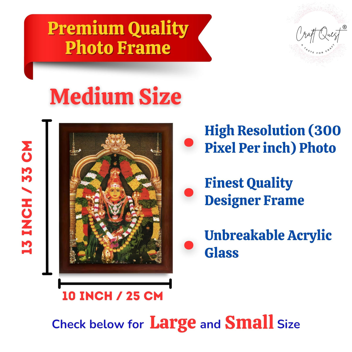 CRAFT QUEST Vijayawada Kanaka Durga Devi Durgamma Wall Photo Framed | South God Frame for Home, Office, Temple & Gifting