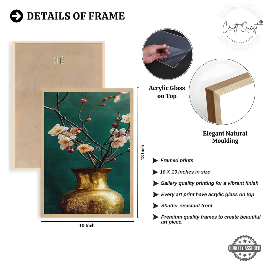 CRAFT QUEST Nature Inspired Flowers In Vase Modern Wall Art | Set of 3 Frames for Home Decoration | Ideal for Living Room, Bedroom & Offices