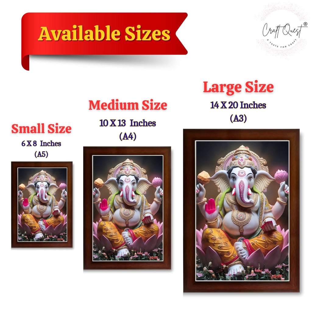 CRAFT QUEST Lord Ganesha Ganesh ji Art Framed Wall Painting With Frame For Home and Pooja,Office Décor Items
