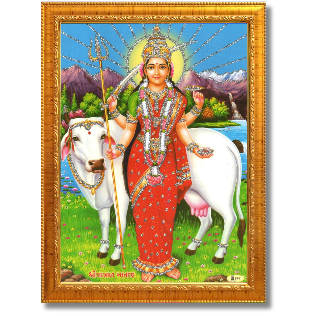 CRAFT QUEST Gatrad Devi Maa Mata Ji Mataji Wall Painting For Home Decor wooden framed