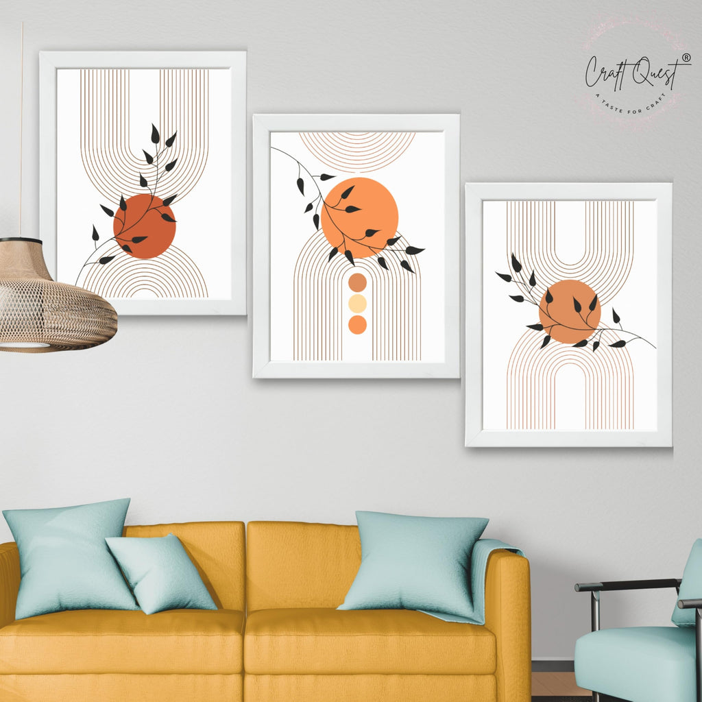 CRAFT QUEST Wall Art Decor Paintings | Set of 3 Abstract Wall Art Frames for Home Decoration | Ideal for Living Room, Bedroom & Office