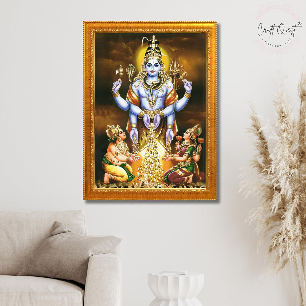 CRAFT QUEST Swarnakarshana Bhairava Swamy With Lakshmi Devi and Kuber Bhagwan Wall Photo Frame | South God Frame for Home, Office, Temple & Gifting