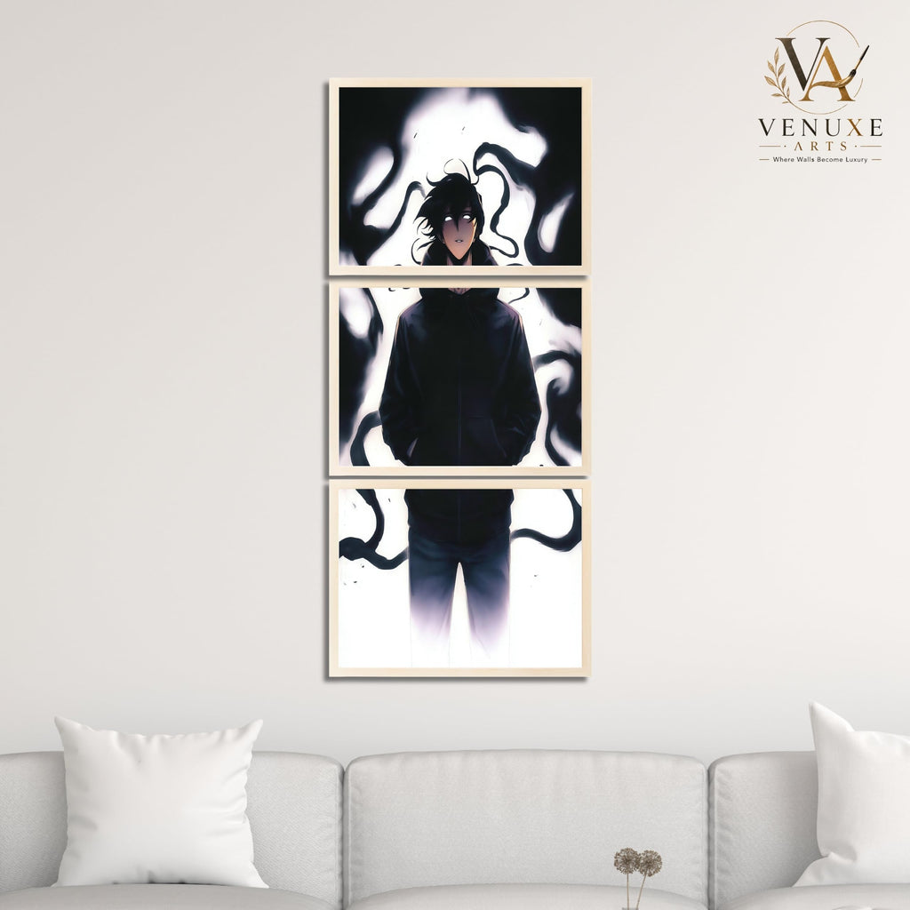 VENUXE ARTS Set Of 3 Anime Characters Wall Framed |Anime Characters Framed Poster for Living Room Bedroom Gaming Room Studio Wall Decor