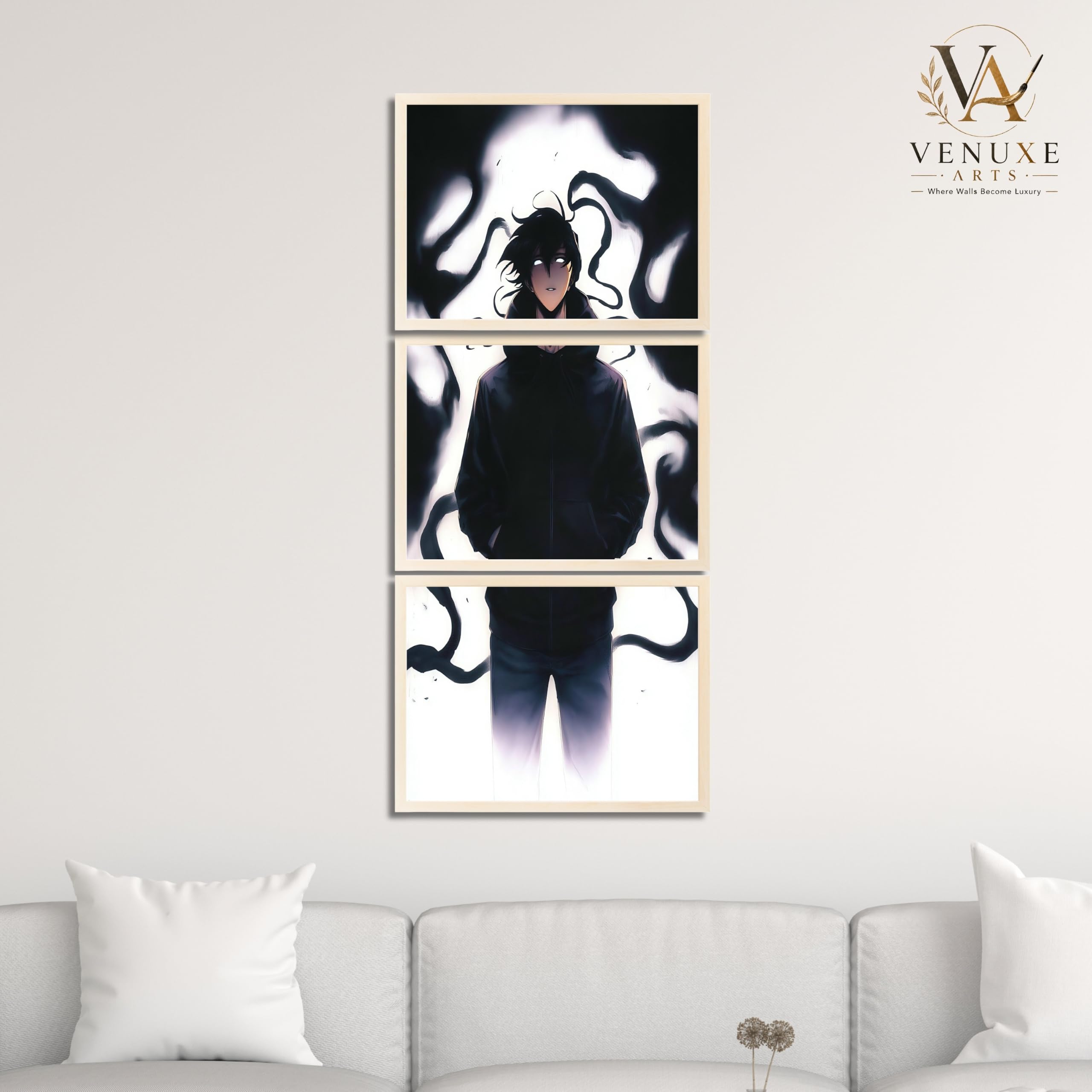 VENUXE ARTS Set Of 3 Anime Characters Wall Framed |Anime Characters Framed Poster for Living Room Bedroom Gaming Room Studio Wall Decor